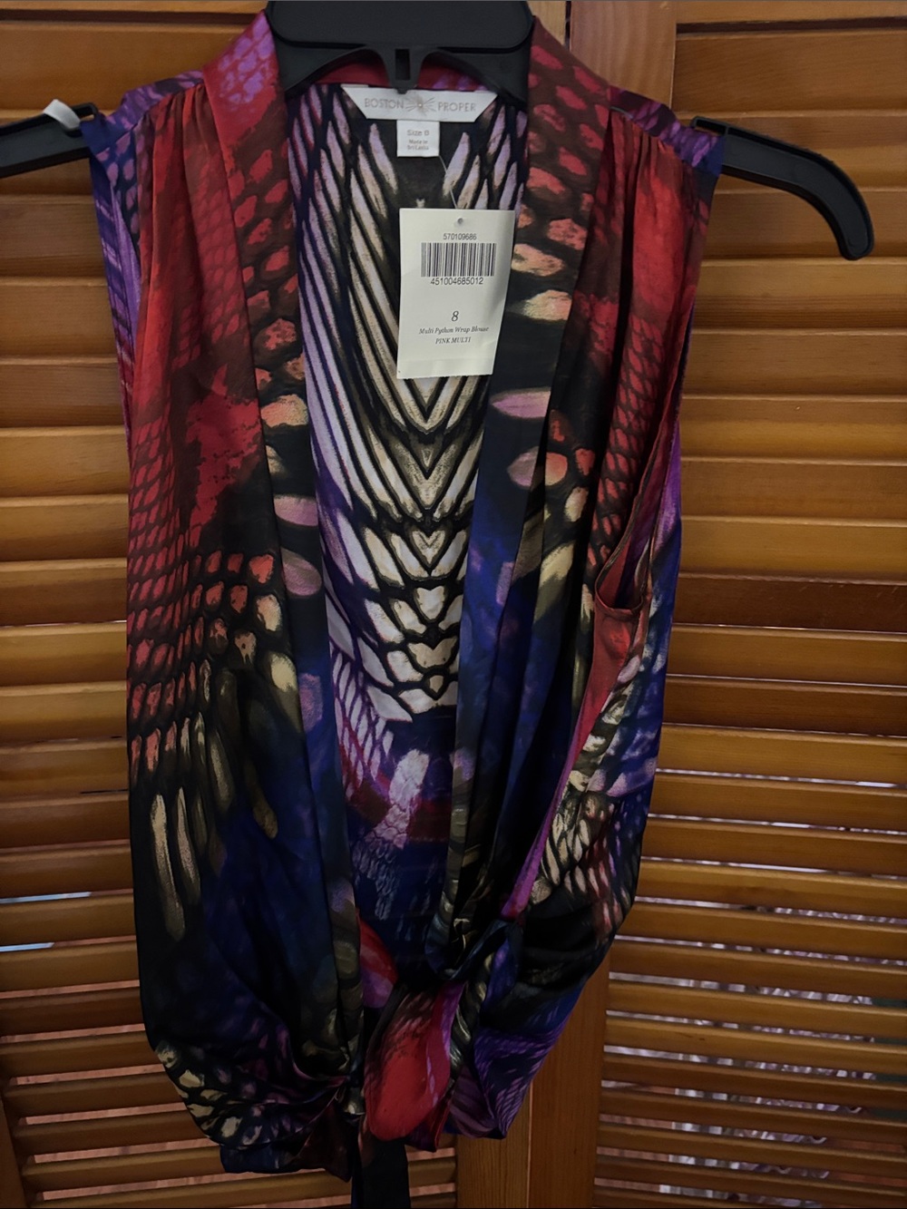 Boston Proper Red Purple Black Multicolor Draped Tie-Front Camisole